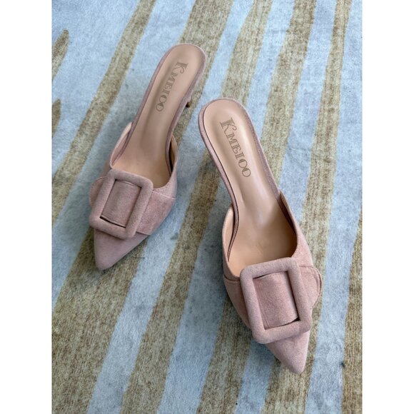 KMEIOO Pink Suede Buckle Kitten Heels Mules Size 7.5 - Picture 1 of 5